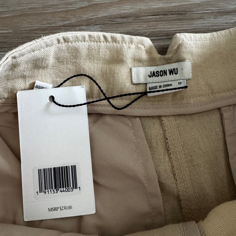Jason Wu | NWT Khaki Colored Linen Blend High-Waisted Shorts size 12 - Picture 4 of 12